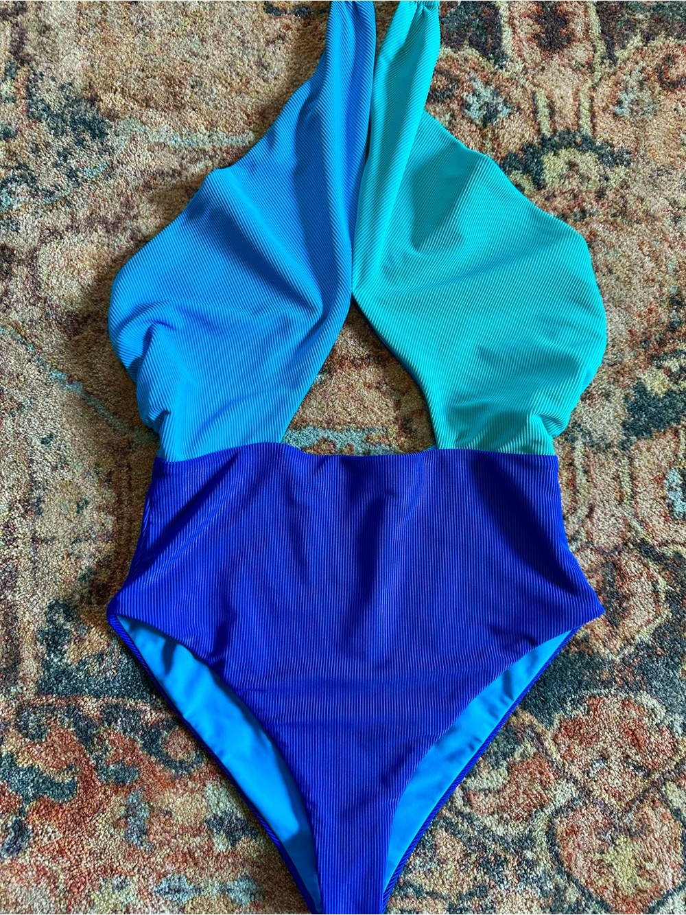 Beach Riot Blue, Teal & Aqua Colorblock One-Piece Swimsuit - Picture 2 of 6